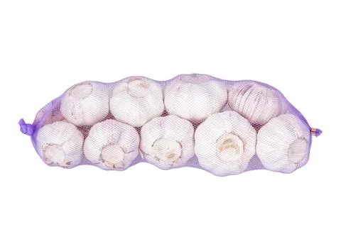 Packed bundle of garlic. On a white background. Stock Photos