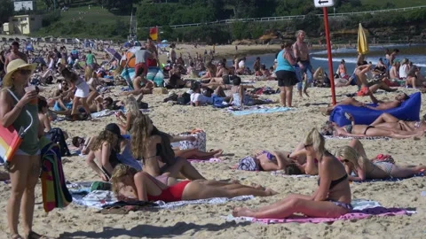 Packed Coogee Beach In Sydney, Australia Stock Footage 158967852