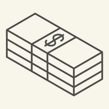 Packed dollars thin line icon. Bundle of money vector illustration isolated on Illustrazione stock