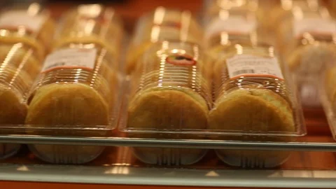 Packed donuts in the storefront Stock Footage 105080404
