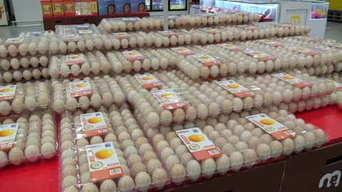 Packed egg market. packed eggs selling at supermarket Stock Footage 279319315