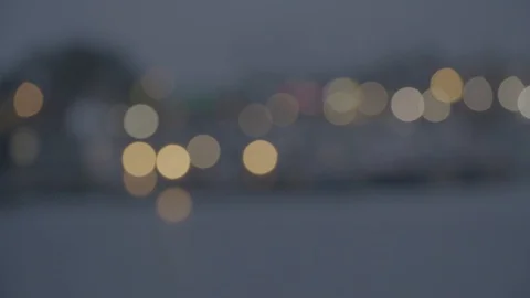 Packed harbour at night with focus pull to blurry lights Stock Footage 127120426