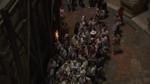 Packed line of people to visit Aedicula, Church of the Holy Sepulchre Stock Footage 86759095