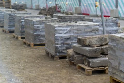 Packed old bricks at a construction site Stock Photos