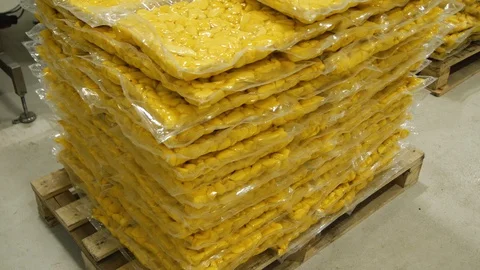 Packed in plastic cutted potato for transportation. Supplier for snack producing Stock Footage 128204664