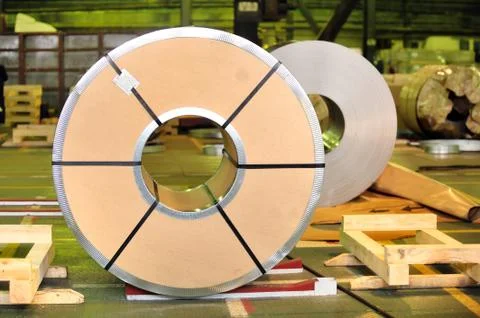 Packed roll of steel sheet Stock Photos