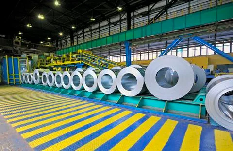 Packed rolls of steel sheet Stock Photos
