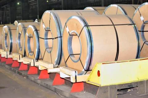Packed rolls of steel sheet Stock Photos