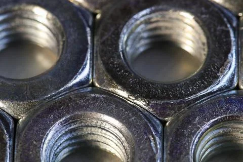 Packed Threaded Steel Hex Nut Fasteners Close-up Stock Photos