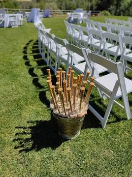 Packed up umbrellas Stock Photos
