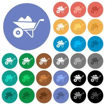 Packed wheelbarrow round flat multi colored icons Stock Illustration
