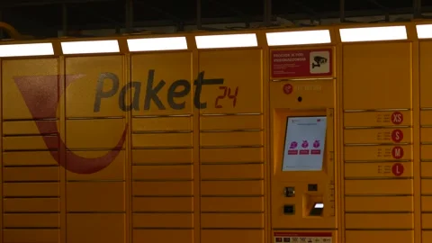 Packet 24 hrvatska posta autonomous self service terminal for automatic delivery Stock Footage 296851785