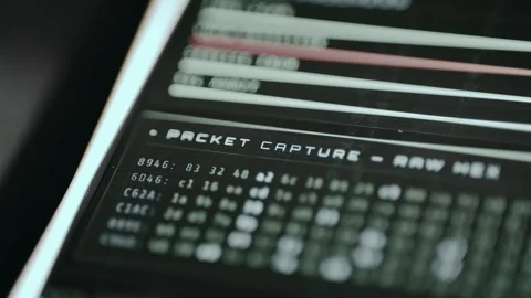 Packet Capture Raw Hex, analyzing data packets, data presented in hexadecimal Stock Footage 331129099