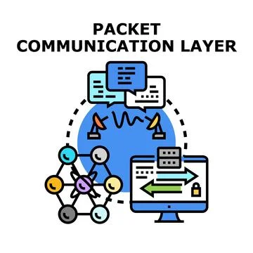 Packet communication layer data network transmitting information Illustrazione stock