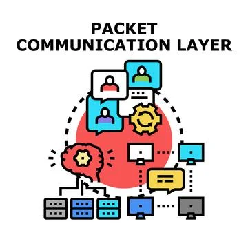 Packet communication layer diagram illustrating network technology Stock Illustration