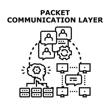 Packet communication layer diagram illustrating network technology Stock Illustration