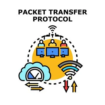 Packet transfer protocol facilitating data exchange network Stock Illustration