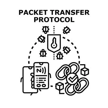 Packet transfer protocol securing data communication concept Stock Illustration