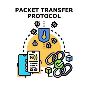 Packet transfer protocol securing data communication concept Illustration
