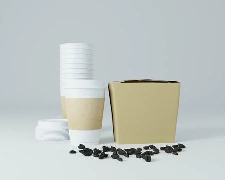 A packet used for coffee with coffee cups. Stock Photos