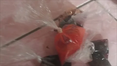 Packets of sauce and soy sauce in small plastic Stock Footage 291210347