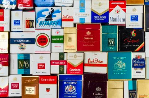 Packets of Various Old Cigarette Boxes Stock Photos