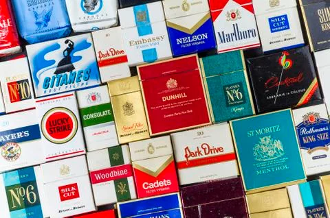 Packets of Various Old Cigarette Boxes Stock Photos