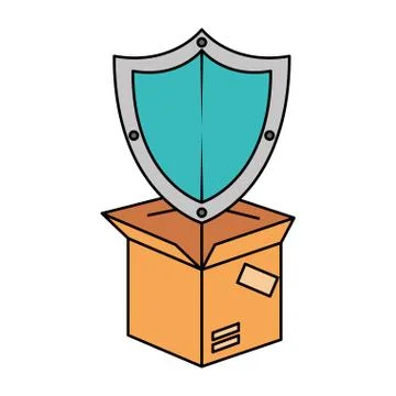 Packing box carton with shield Illustrazione stock