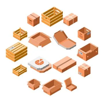 Packing box icon set, isometric 3d style イラスト素材