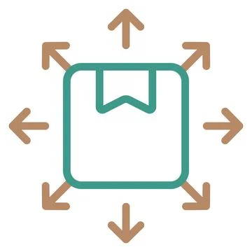 Packing box with many arrows around. Simple vector icon of distribution Stock Illustration