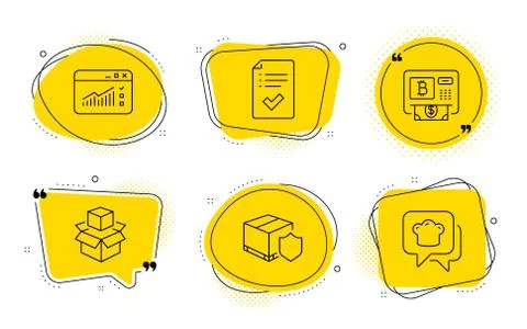 Packing boxes, Approved checklist and Delivery insurance icons set. Vector Stock Illustration