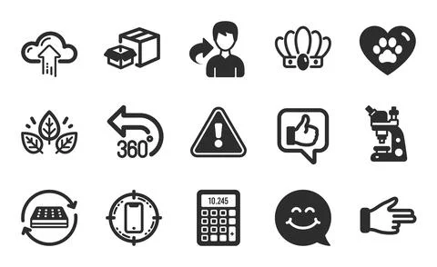 Packing boxes, Pets care and Microscope icons set. Crown, Cloud upload and Stockillustratie
