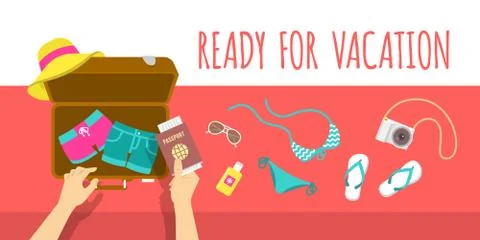 Packing clothes for summer vacation vector flat illustration 스톡 일러스트