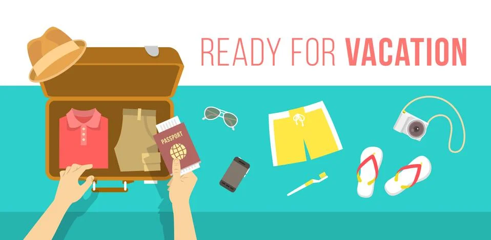 Packing clothes for summer vacation vector flat illustration イラスト素材