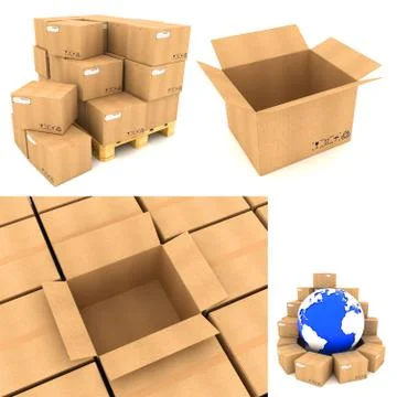 Packing Concepts - Set of 3D Illustrations. Illustrazione stock