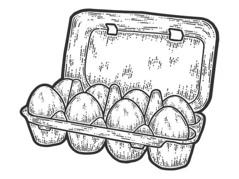 Packing eight eggs. Sketch scratch board imitation. Black and white. Stock Illustration