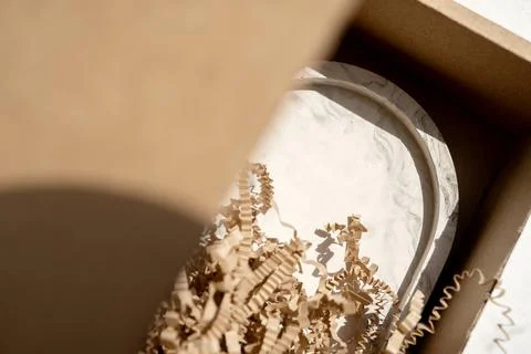 Packing fragile items with environmentally friendly materials Stock Photos