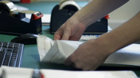 Packing an Item in a Large Postage Envelope Stock Footage 62681317