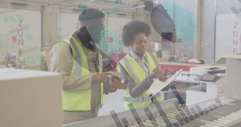 Packing lead reading list leading man scanning boxes on belt scanner verifying Stock Footage 329929250