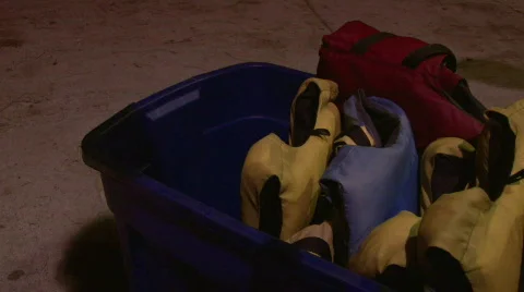 Packing Life Preservers Stock Footage 622095
