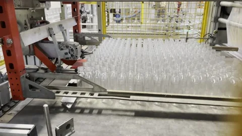 Packing machine for plastic bottles Stock Footage 266882799