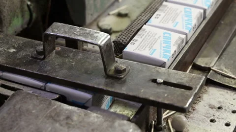Packing matchboxes on the conveyor close up Stock Footage 133816163