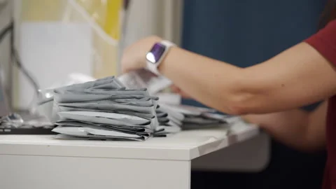 Packing Orders and Stickers for an Online Store Stock Footage 300757650