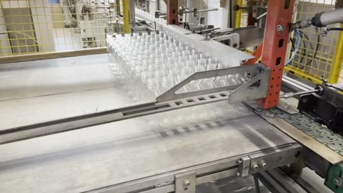 Packing of plastic bottles. Packing machine. Stock Footage 265787521