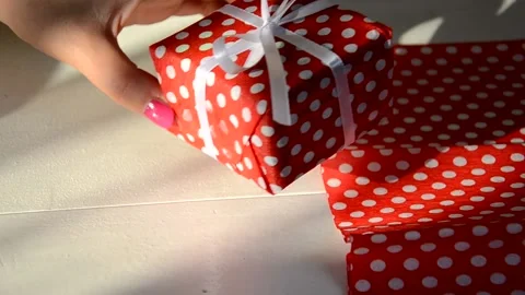 Packing presents for holiday, top view. Stock Footage 135406531