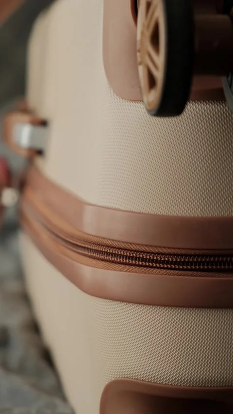 Packing for relocation. Close up of hands fastening suitcase zipper before Video stock 346242573