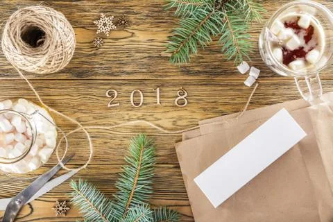 Packing a smartphone for a gift. The mess on the table. Place for text. The v Stock Photos