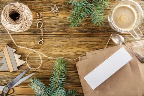 Packing a smartphone for a gift. The mess on the table. Place for text. The v Stock Photos