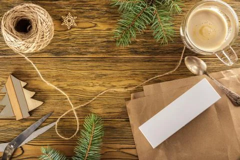 Packing a smartphone for a gift. The mess on the table. Place for text. The v Stock Photos