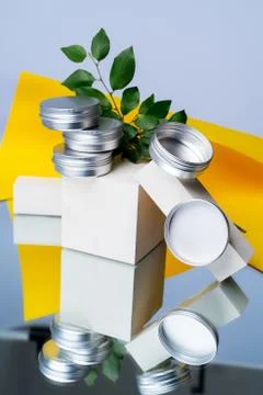 Packing for the solid shampoo, solid shower gel. iron metal eco packaging for Stock Photos